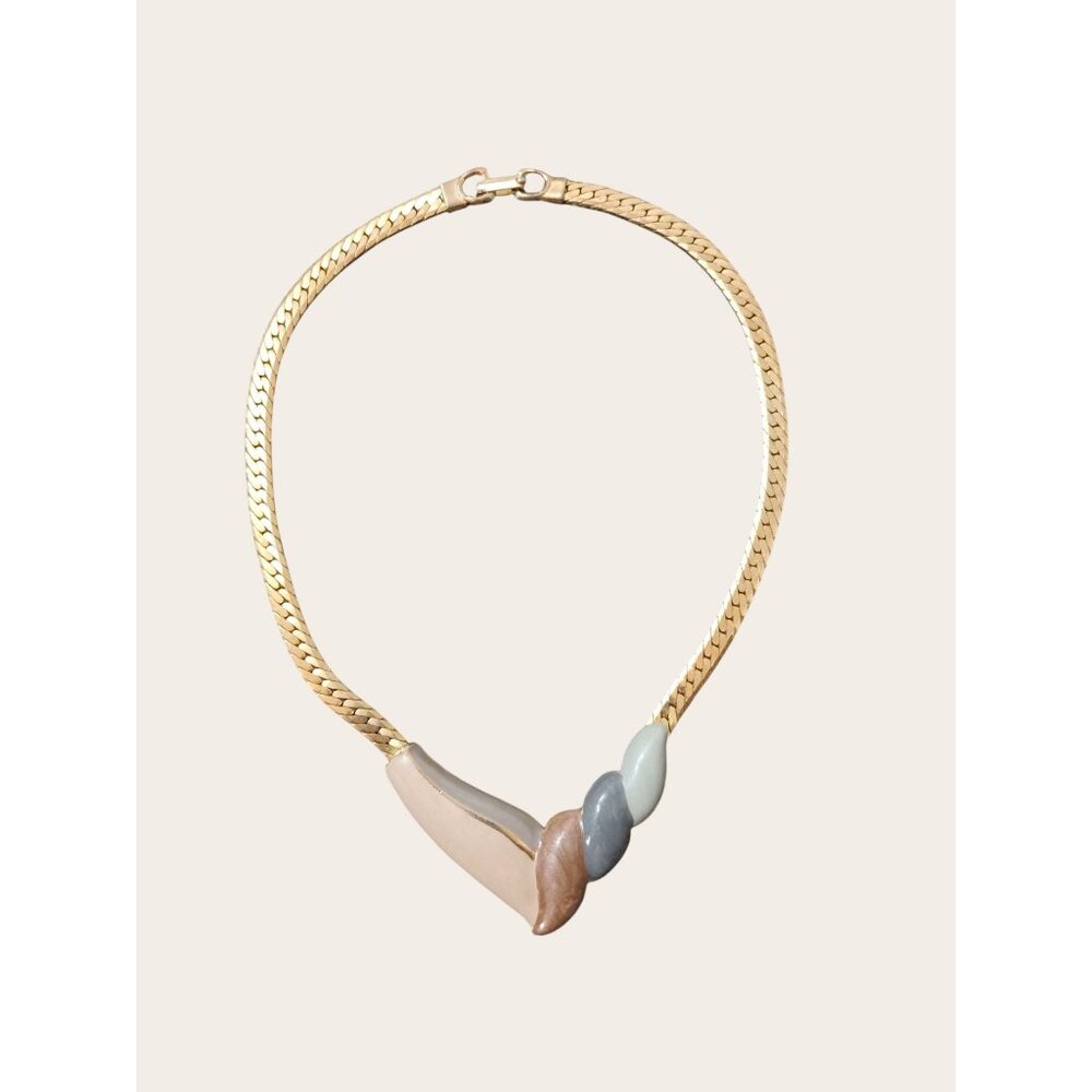 Vintage 80s Gold Tone Chunky Necklace  Enamel Accents & 16-Inch Chain